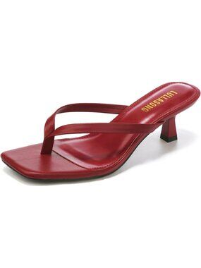 Women's Red Kitten Heels Sandals Square Open Toe Flip Flop Heels 1.8-2 Inch